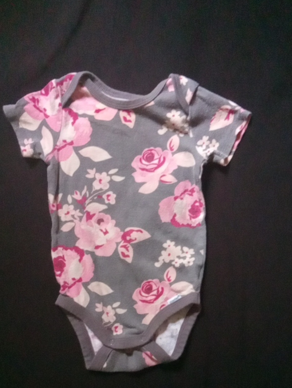 Gerber Gray and Pink Floral Short-Sleeve One-Piece Bodysuit
